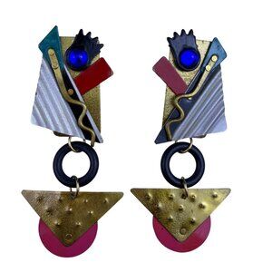 Mephis Brady Multicolor Enamel & Mixed Metal Geometric Drop Dangle Earrings